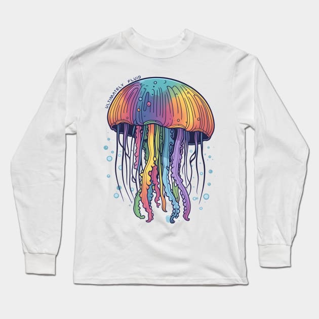 Playful Fun and Perfectly Fluid Rainbow Jellyfish Long Sleeve T-Shirt by MarikoArt